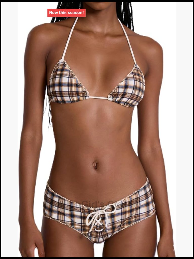 Halter Triangle Top With Bow Micro Boyshorts Gingham Swimsuit Set